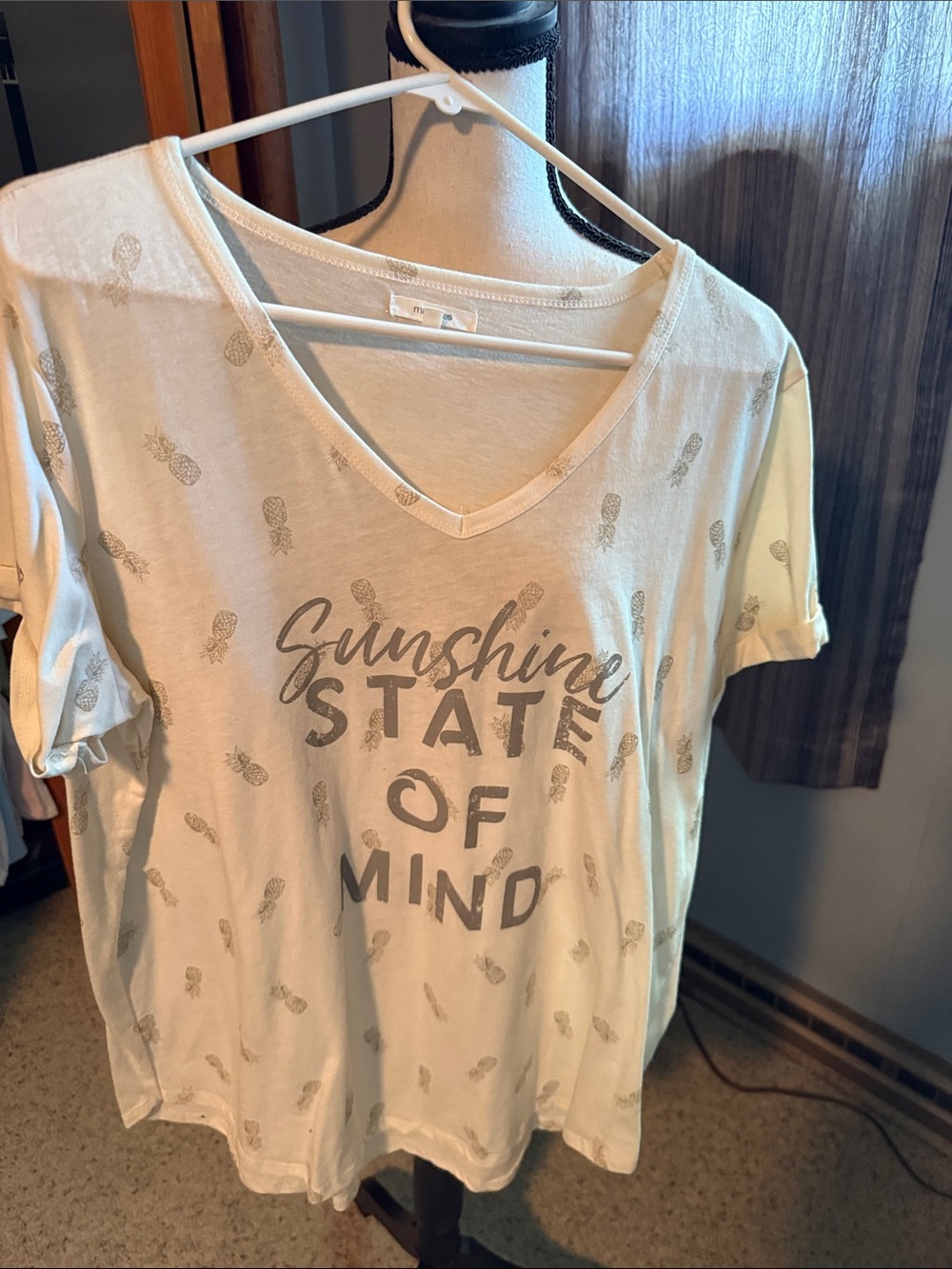 Maurices Cream V-Neck Tee with Pineapple Graphic